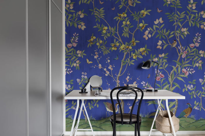 Chinoiserie Chic - Blue - Custom Sized Wallpaper Mural (per m2)