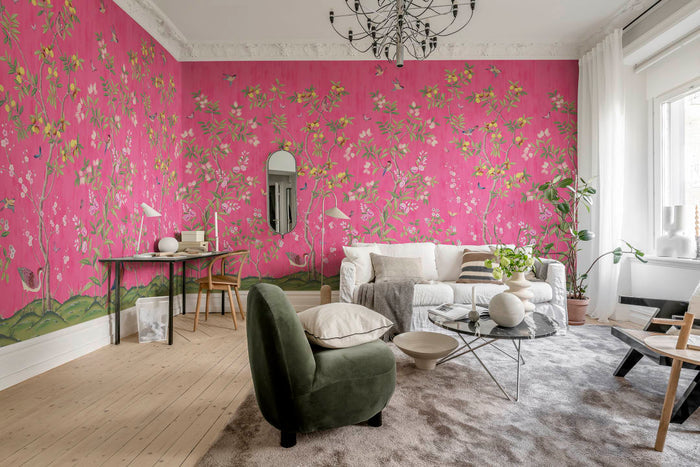 Chinoiserie Chic - Fuchsia - Custom Sized Wallpaper Mural (per m2)
