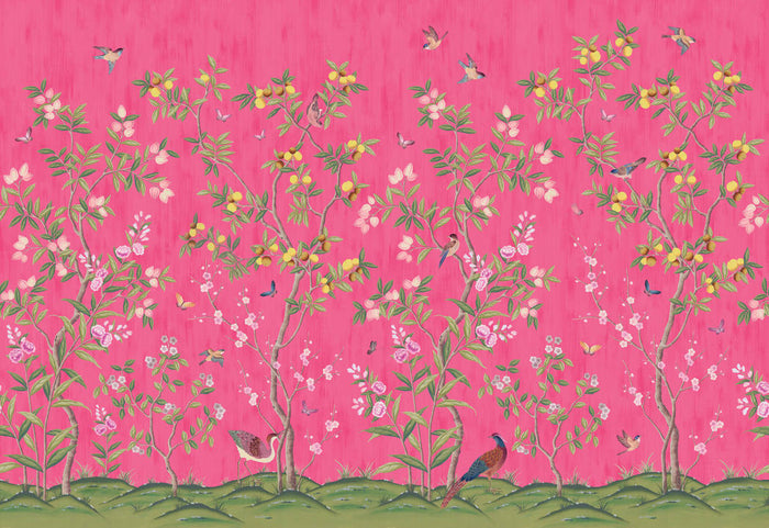 Chinoiserie Chic - Fuchsia - Custom Sized Wallpaper Mural (per m2)