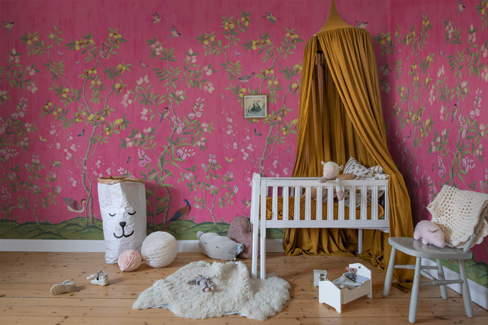 Chinoiserie Chic - Fuchsia - Custom Sized Wallpaper Mural (per m2)