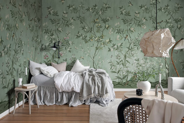 Chinoiserie Chic - Jade - Custom Sized Wallpaper Mural (per m2)