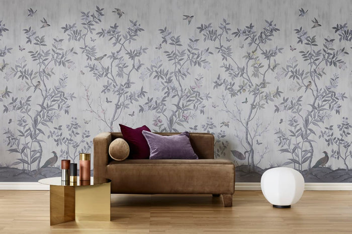 Chinoiserie Chic - Pearl Grey - Custom Sized Wallpaper Mural (per m2)
