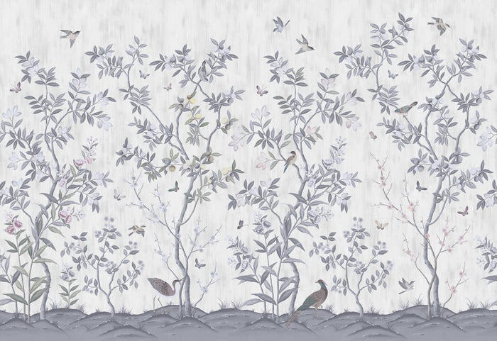 Chinoiserie Chic - Pearl Grey - Custom Sized Wallpaper Mural (per m2)