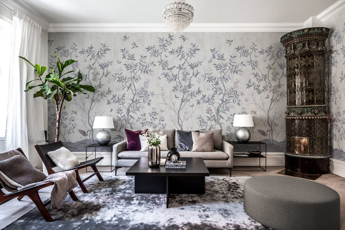 Chinoiserie Chic - Pearl Grey - Custom Sized Wallpaper Mural (per m2)