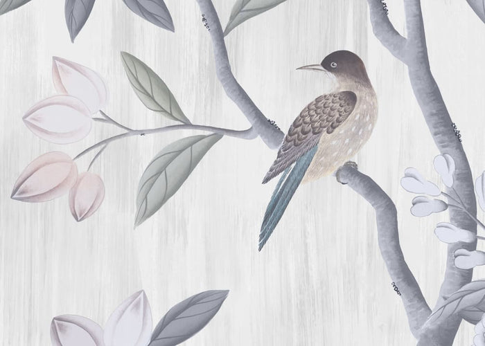 Chinoiserie Chic - Pearl Grey - Custom Sized Wallpaper Mural (per m2)