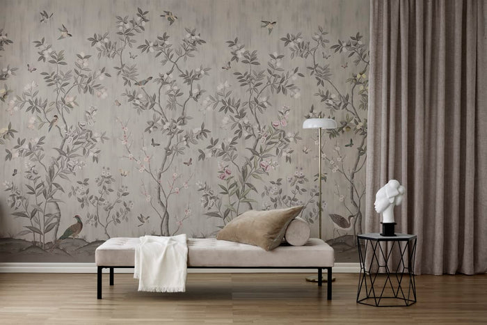 Chinoiserie Chic - Powder Beige - Custom Sized Wallpaper Mural (per m2)