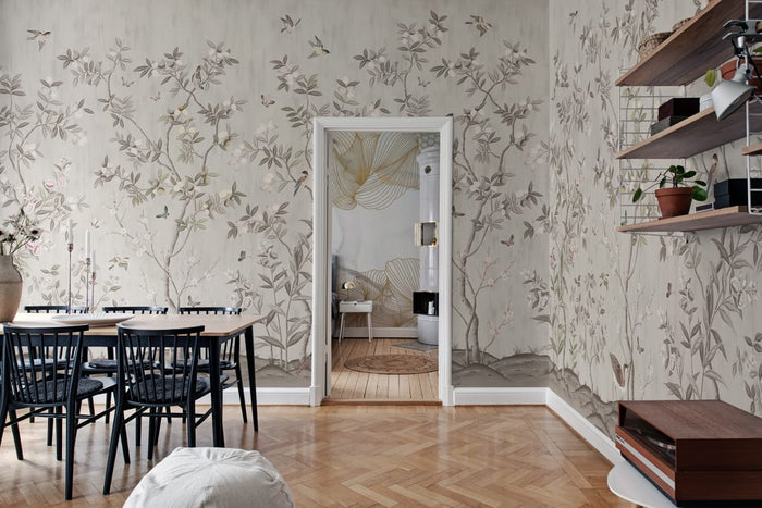 Chinoiserie Chic - Powder Beige - Custom Sized Wallpaper Mural (per m2)