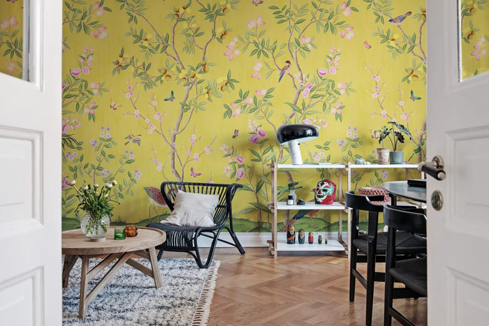 Chinoiserie Chic - Saffron - Custom Sized Wallpaper Mural (per m2)