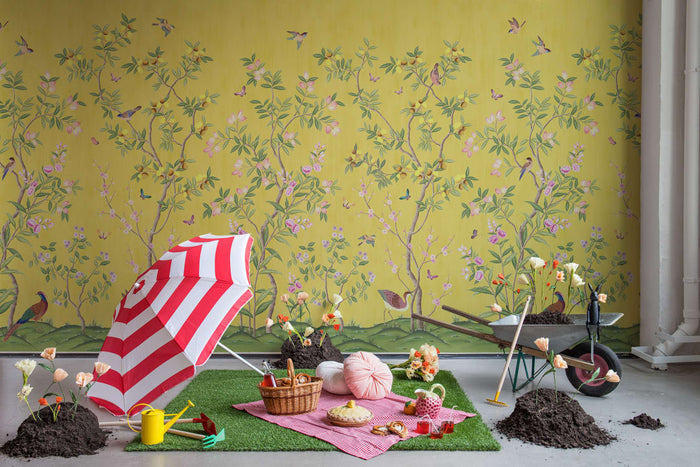 Chinoiserie Chic - Saffron - Custom Sized Wallpaper Mural (per m2)