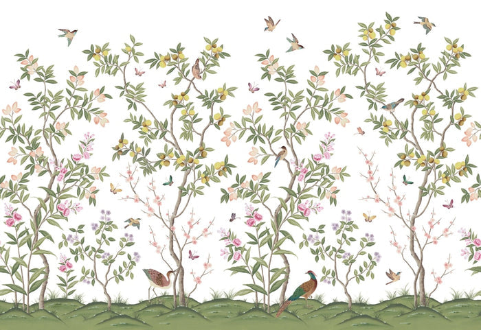 Chinoiserie Chic - White - Custom Sized Wallpaper Mural (per m2)