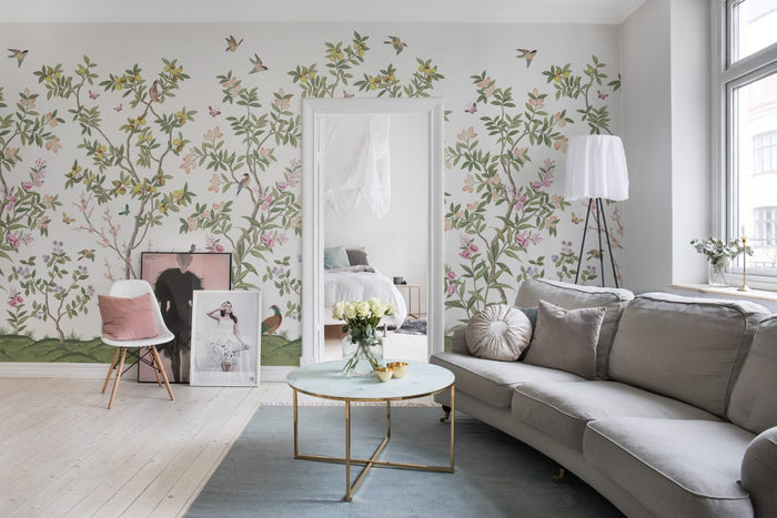 Chinoiserie Chic - White - Custom Sized Wallpaper Mural (per m2)