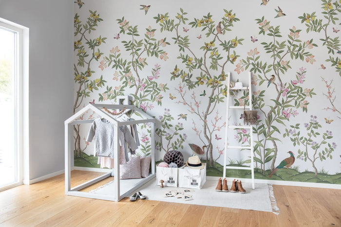 Chinoiserie Chic - White - Custom Sized Wallpaper Mural (per m2)