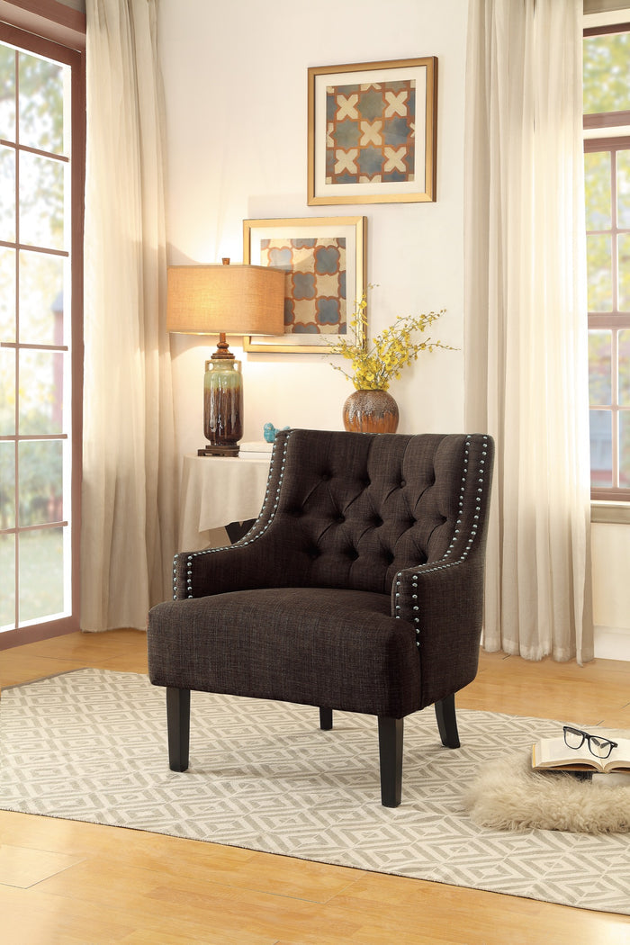 Chocolate Nailhead Accent Chair - Adams Furniture