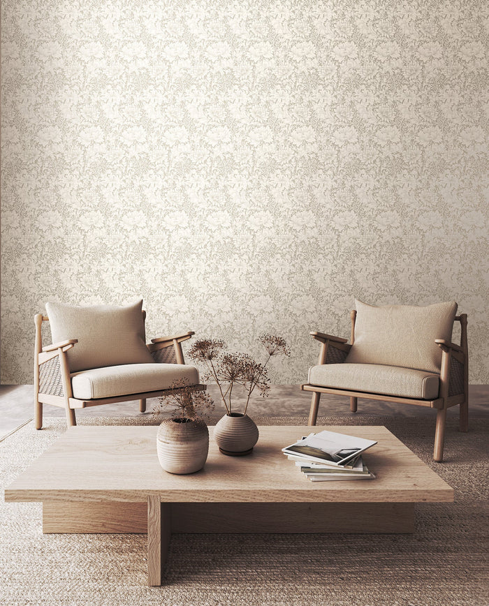 Chrysanthemum - Eden by Morris Wallpaper - Dove