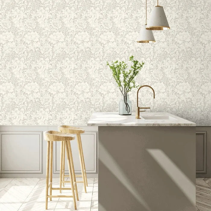 Chrysanthemum - Eden by Morris Wallpaper - Dove