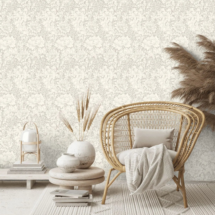 Chrysanthemum - Eden by Morris Wallpaper - Dove