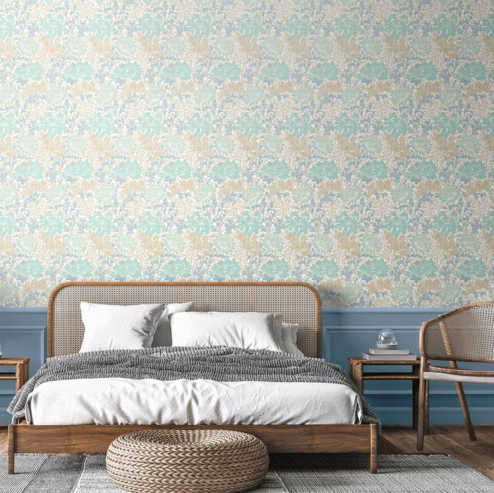 Chrysanthemum - Eden by Morris Wallpaper - Duck Egg Blue