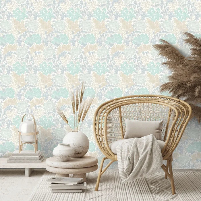 Chrysanthemum - Eden by Morris Wallpaper - Duck Egg Blue