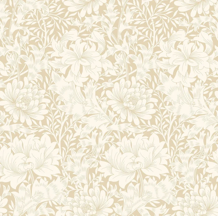 Chrysanthemum - Eden by Morris Wallpaper - Flax