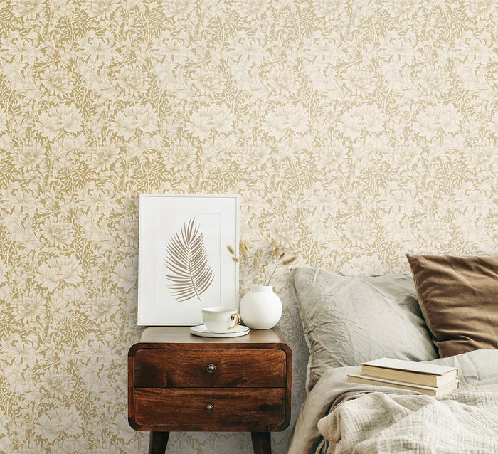 Chrysanthemum - Eden by Morris Wallpaper - Flax