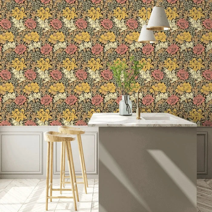 Chrysanthemum - Eden by Morris Wallpaper - Ginger