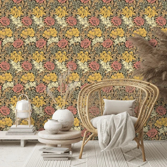 Chrysanthemum - Eden by Morris Wallpaper - Ginger