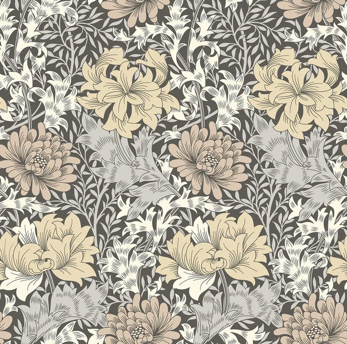 Chrysanthemum - Eden by Morris Wallpaper - Graphite Mix