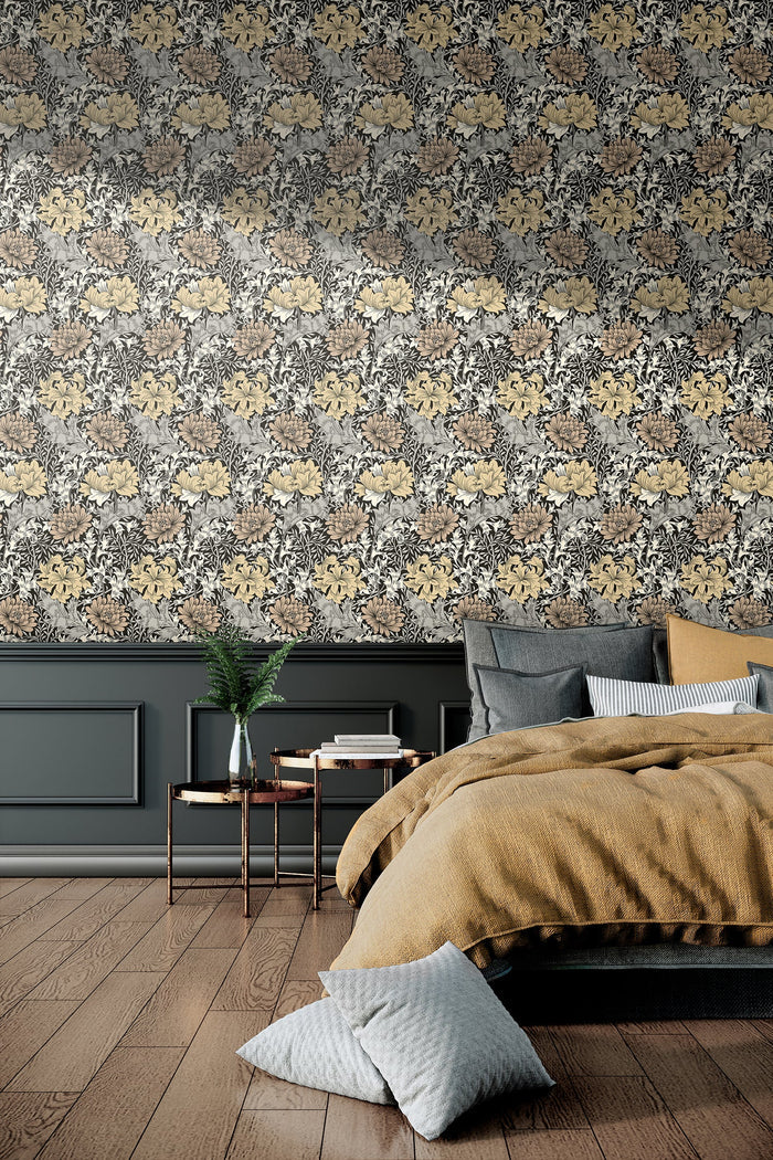 Chrysanthemum - Eden by Morris Wallpaper - Graphite Mix