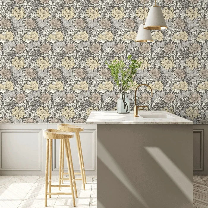 Chrysanthemum - Eden by Morris Wallpaper - Graphite Mix