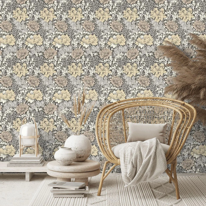 Chrysanthemum - Eden by Morris Wallpaper - Graphite Mix