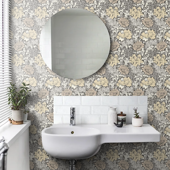 Chrysanthemum - Eden by Morris Wallpaper - Graphite Mix