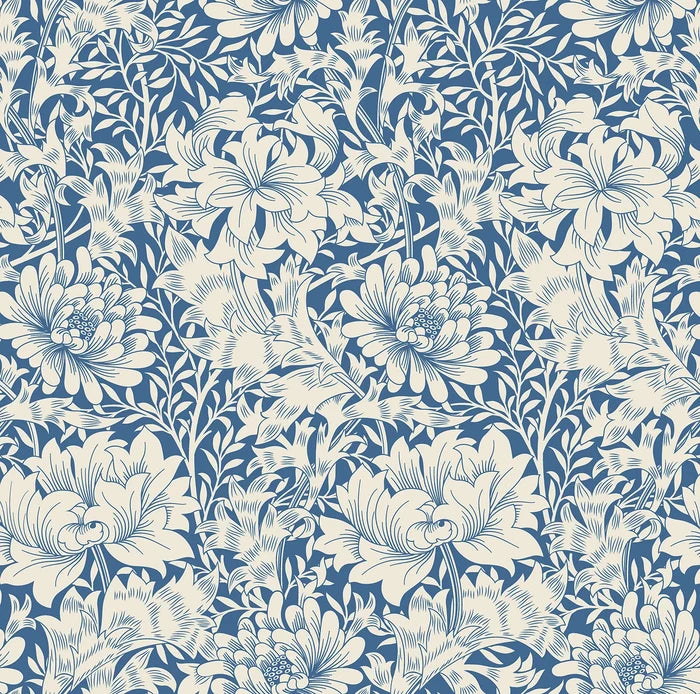 Chrysanthemum - Eden by Morris Wallpaper - Indigo Blue