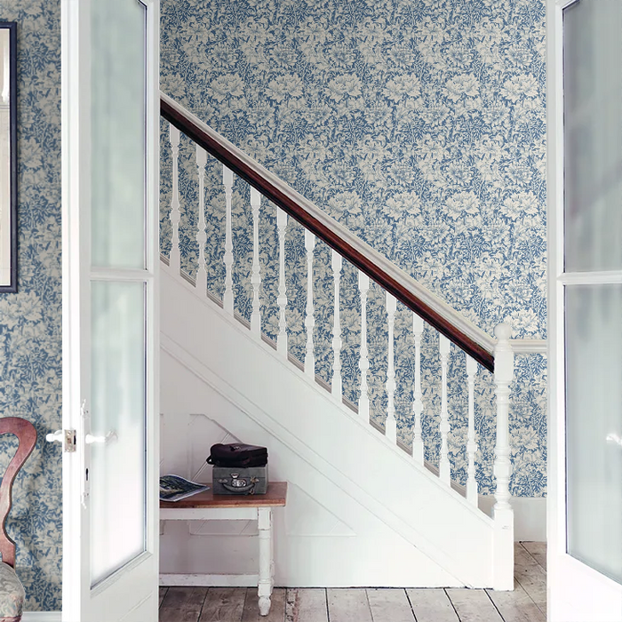 Chrysanthemum - Eden by Morris Wallpaper - Indigo Blue