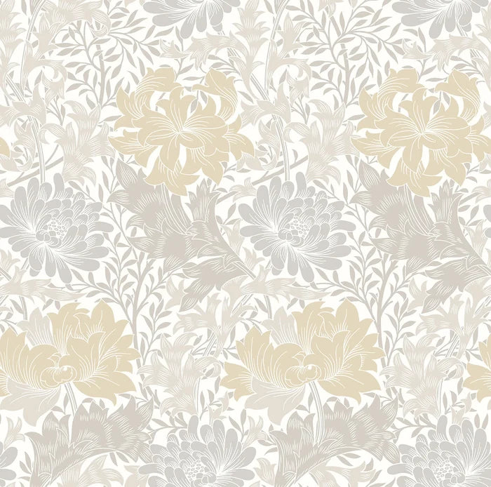 Chrysanthemum - Eden by Morris Wallpaper - Natural Stone