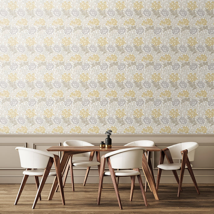 Chrysanthemum - Eden by Morris Wallpaper - Natural Stone