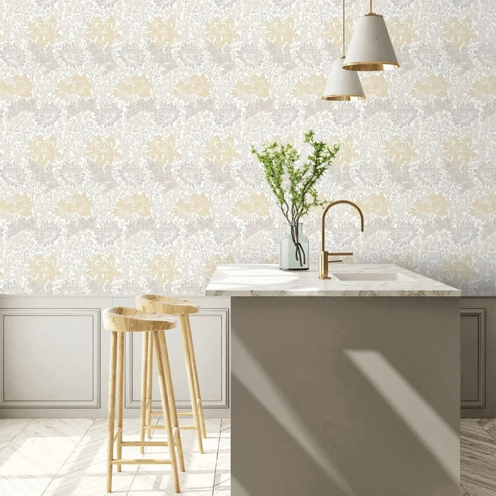 Chrysanthemum - Eden by Morris Wallpaper - Natural Stone