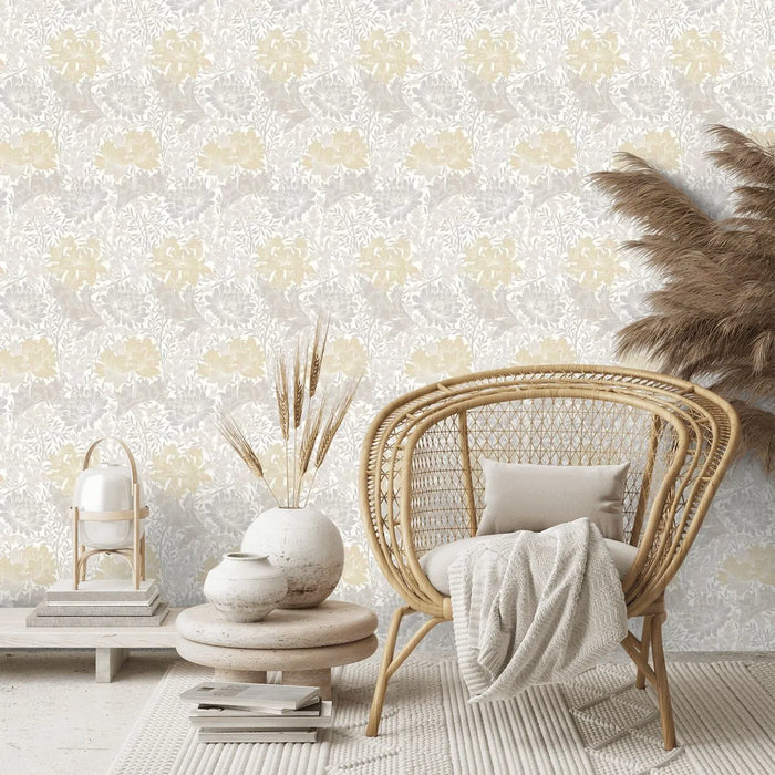 Chrysanthemum - Eden by Morris Wallpaper - Natural Stone