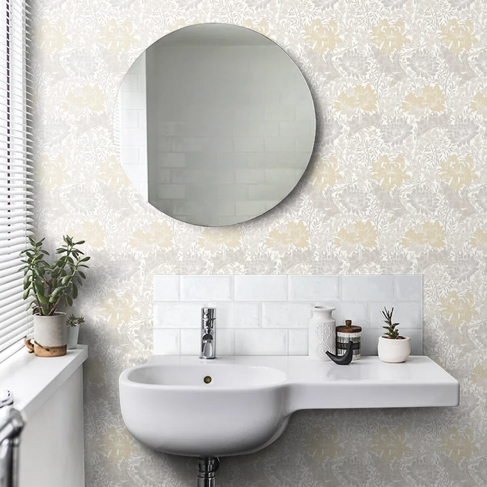 Chrysanthemum - Eden by Morris Wallpaper - Natural Stone