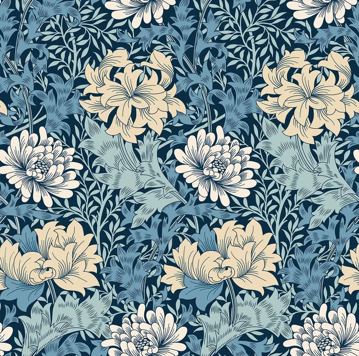 Chrysanthemum - Eden by Morris Wallpaper - Navy Mix