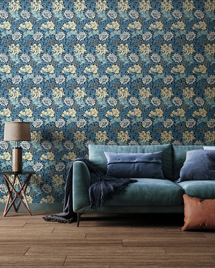 Chrysanthemum - Eden by Morris Wallpaper - Navy Mix