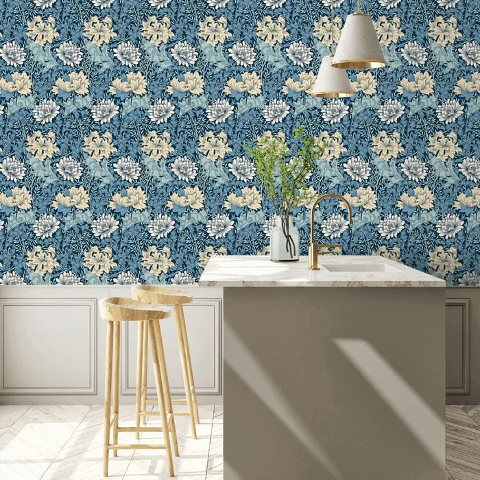 Chrysanthemum - Eden by Morris Wallpaper - Navy Mix