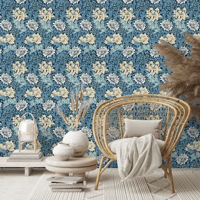 Chrysanthemum - Eden by Morris Wallpaper - Navy Mix