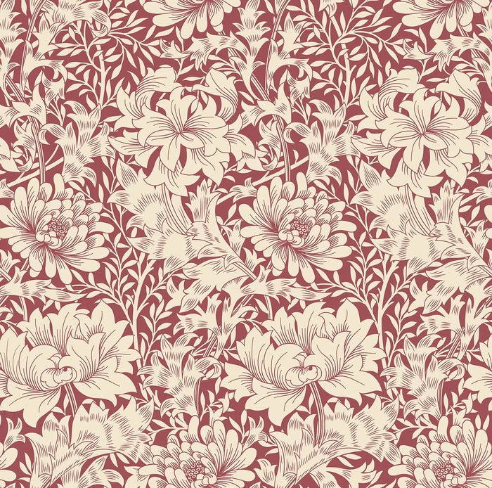 Chrysanthemum - Eden by Morris Wallpaper - Ruby Red