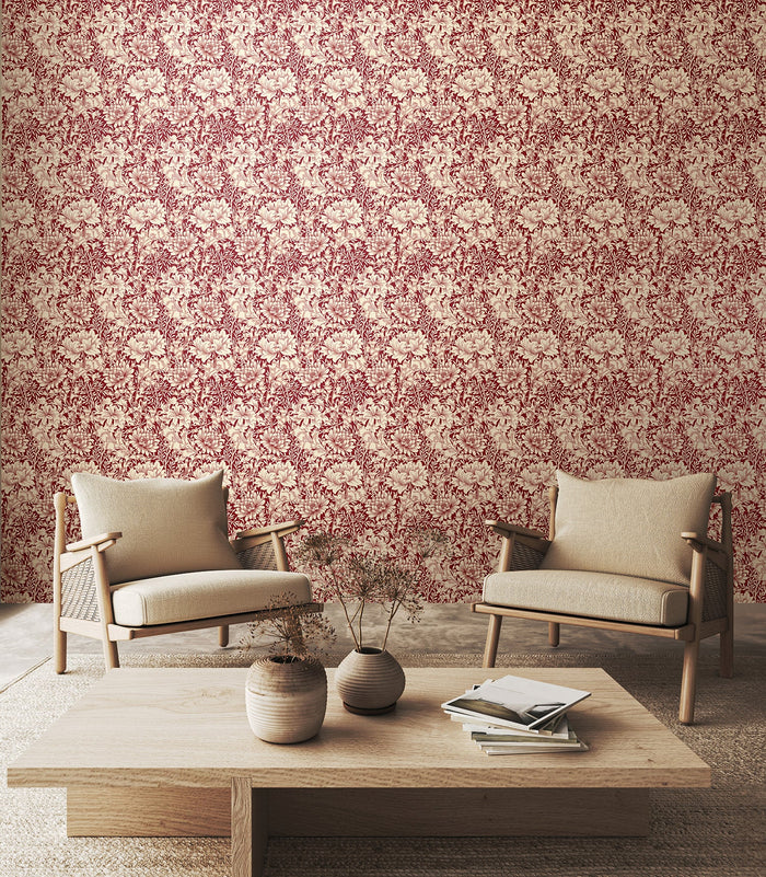 Chrysanthemum - Eden by Morris Wallpaper - Ruby Red