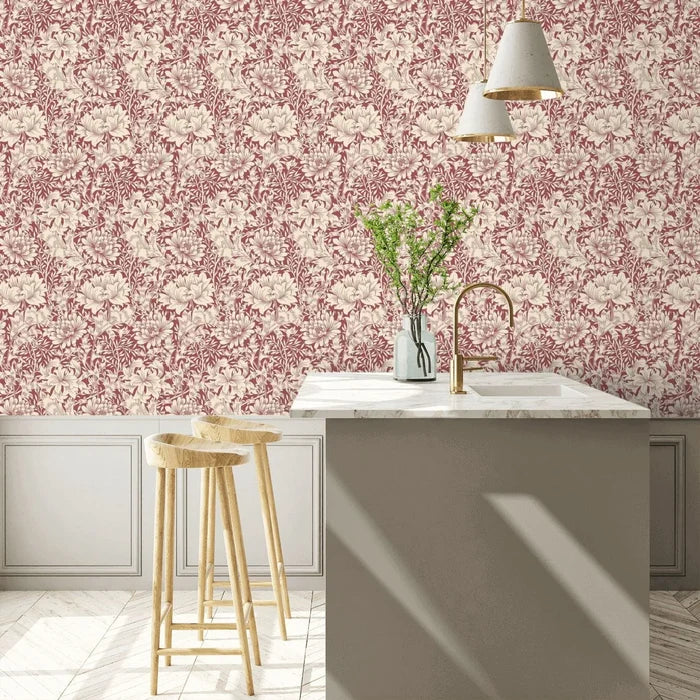 Chrysanthemum - Eden by Morris Wallpaper - Ruby Red