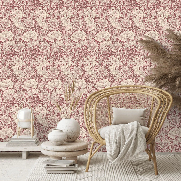 Chrysanthemum - Eden by Morris Wallpaper - Ruby Red