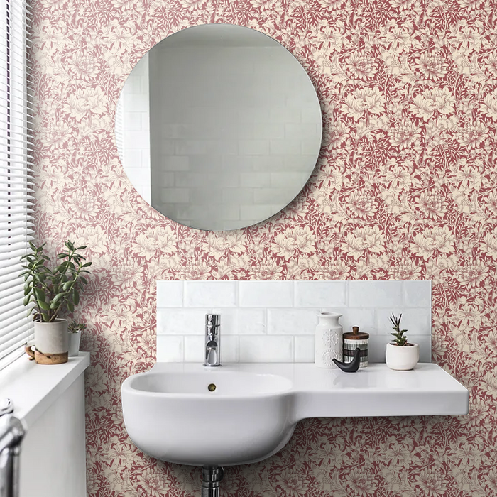 Chrysanthemum - Eden by Morris Wallpaper - Ruby Red