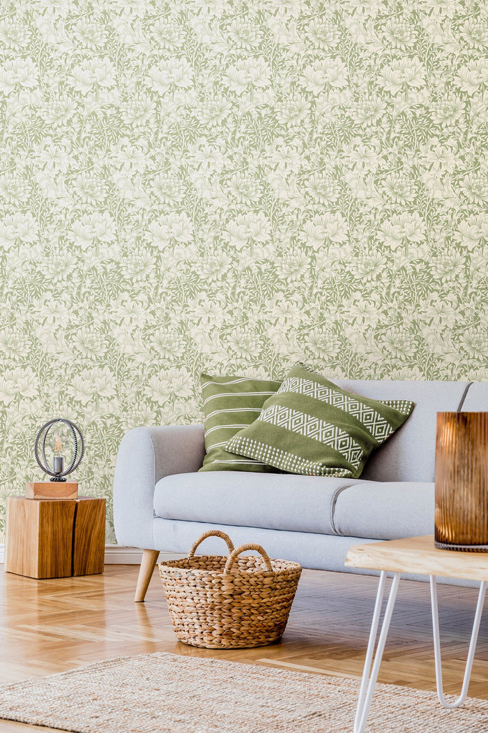 Chrysanthemum - Eden by Morris Wallpaper - Sage Green