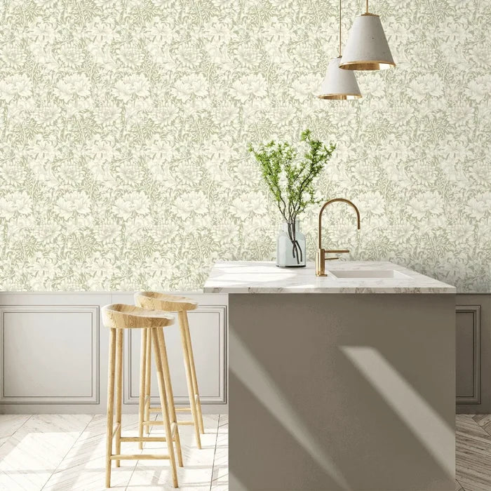 Chrysanthemum - Eden by Morris Wallpaper - Sage Green
