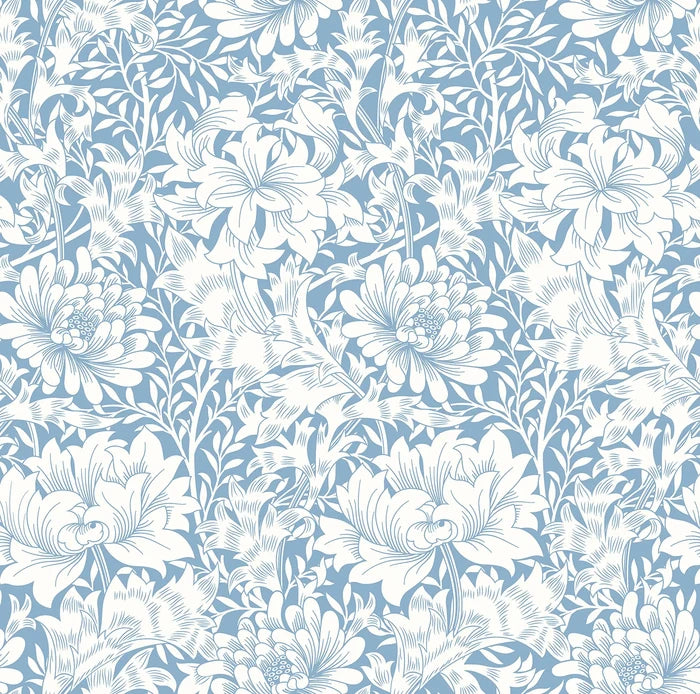 Chrysanthemum - Eden by Morris Wallpaper - Wedgewood Blue